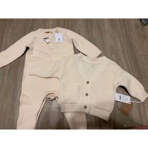 Gap Baby Romper Grayson Collective Cardigan Set Cream Knit 6-12M NWT Spot